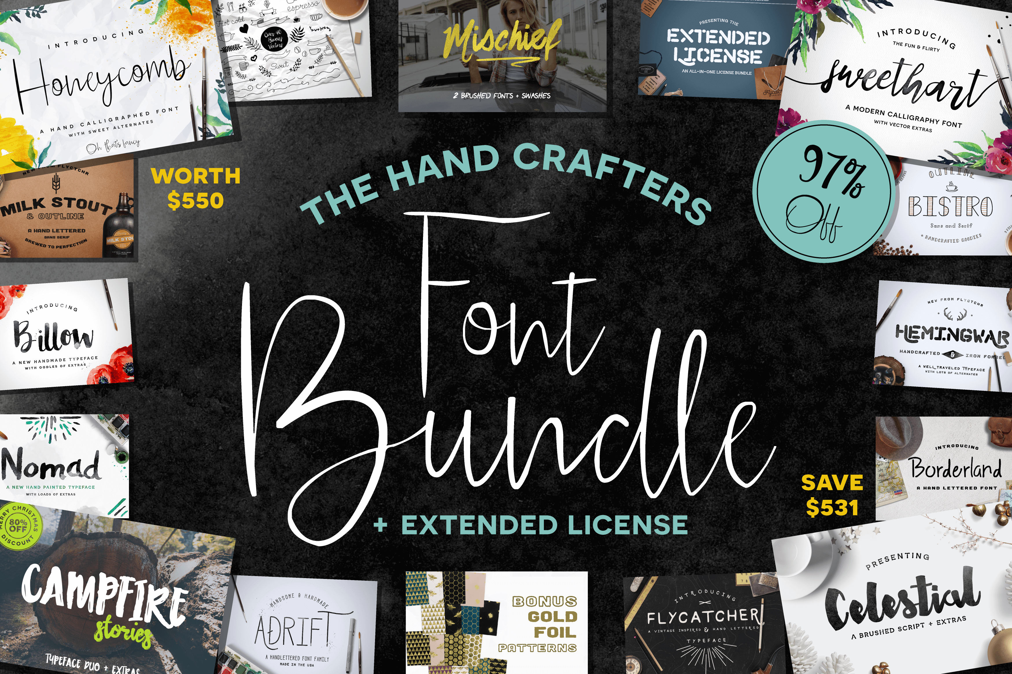 Download The Hand Crafters Font Bundle Of 15 Premium Font Families Extras Only 17 Business Legions Blog